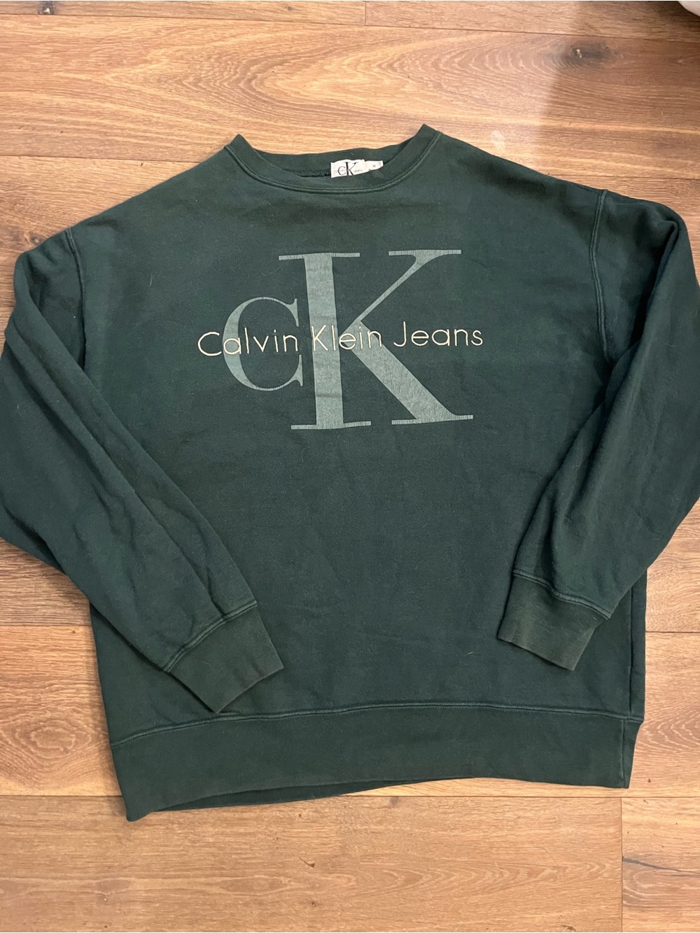 Vintage 90’s Calvin Klein Dark Green Logo Crewneck Sweatshirt size M
